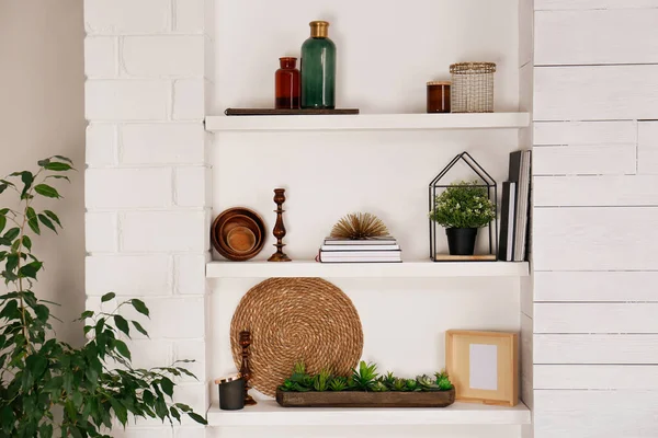 Wall Shelves Beautiful Decor Elements Indoors Interior Design — Stock Photo, Image