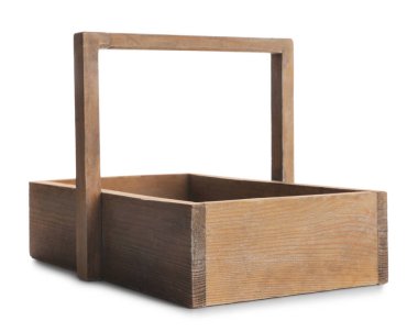 Boş bir ahşap tepsi beyaza izole edilmiş