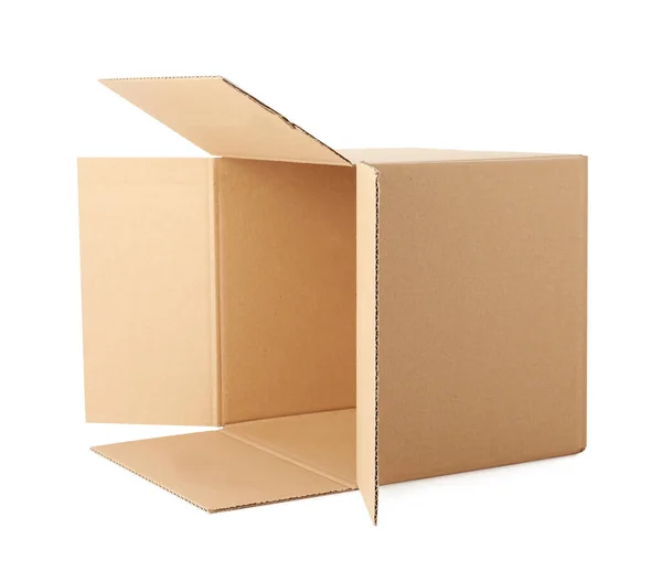 Empty Open Cardboard Box Isolated White — Stock Photo, Image