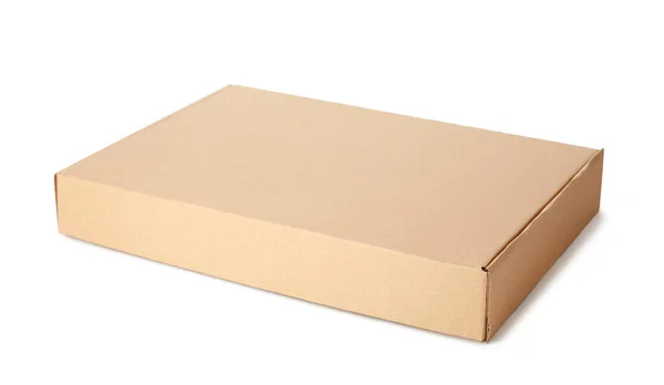 Una Caja Cartón Cerrada Aislada Blanco — Foto de Stock