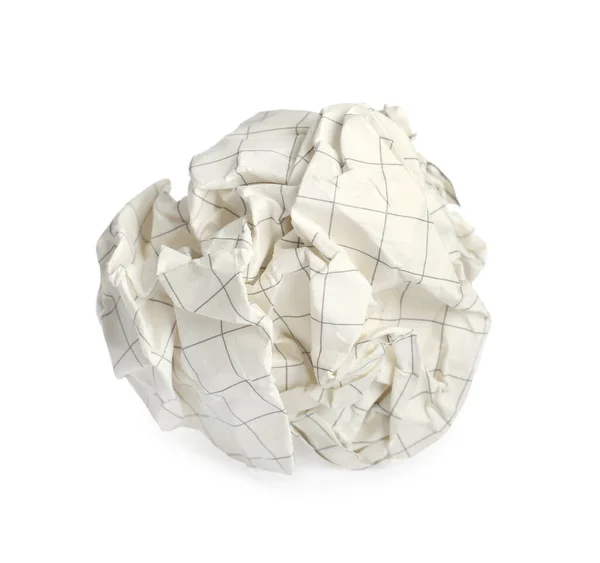 Feuille Froissée Papier Beige Isolée Sur Blanc — Photo