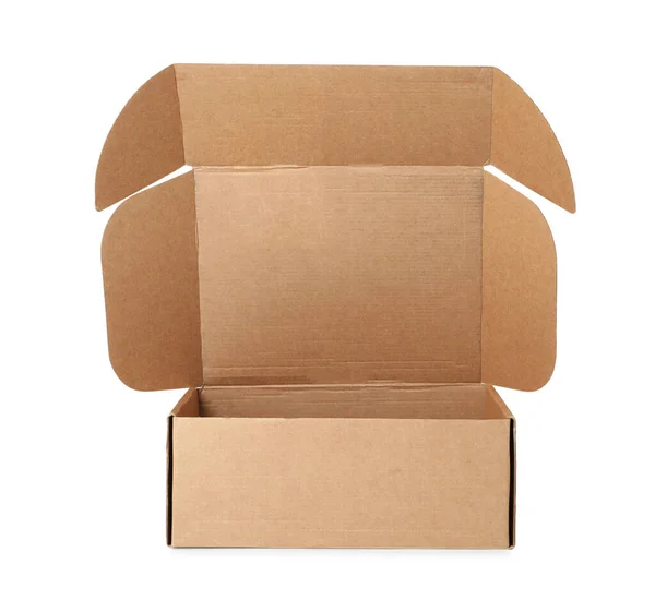 Empty Open Cardboard Box Isolated White — Stock Photo, Image