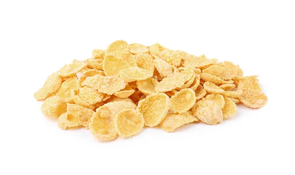 Högen Med Välsmakande Cornflakes Vit Bakgrund Friska Frukostflingor — Stockfoto