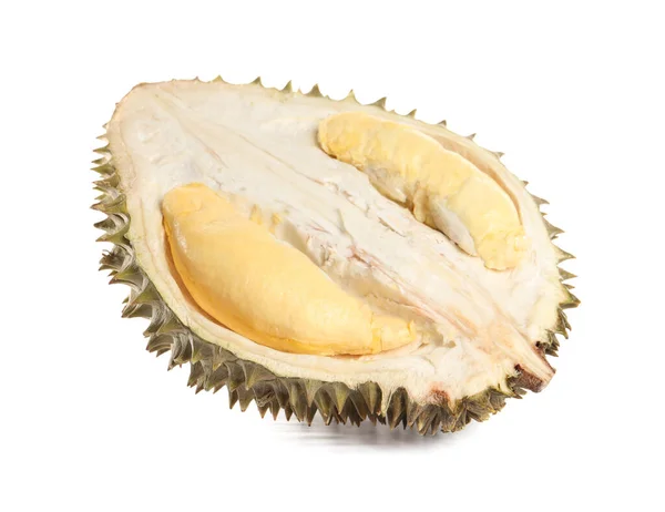 Metade Durian Maduro Fresco Isolado Branco — Fotografia de Stock