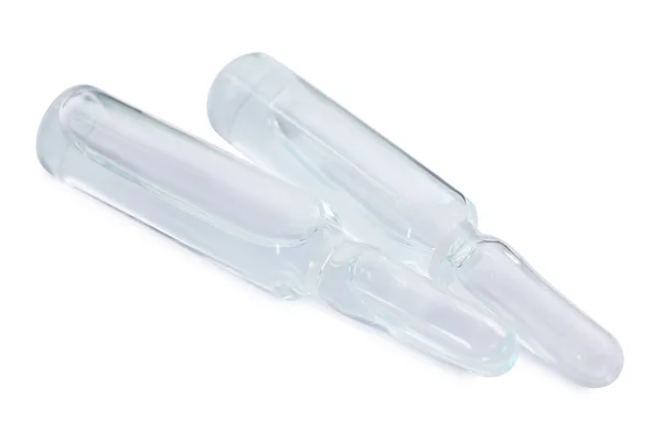 Ampoules Verre Avec Produit Pharmaceutique Sur Fond Blanc — Photo