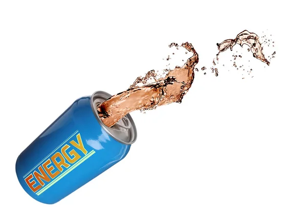 Lata Bebida Energética Con Salpicaduras Sobre Fondo Blanco —  Fotos de Stock