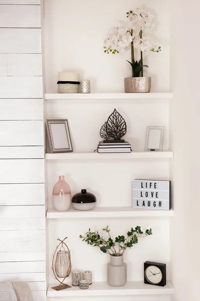 Wall Shelves Beautiful Decor Elements Indoors Interior Design — Stock Photo, Image