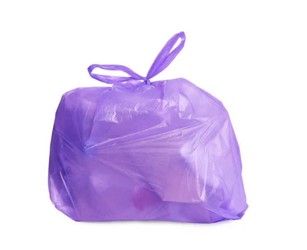 Полный Фиолетовый Мусорный Мешок Изолированный Белом Переработка Мусора — стоковое фото
