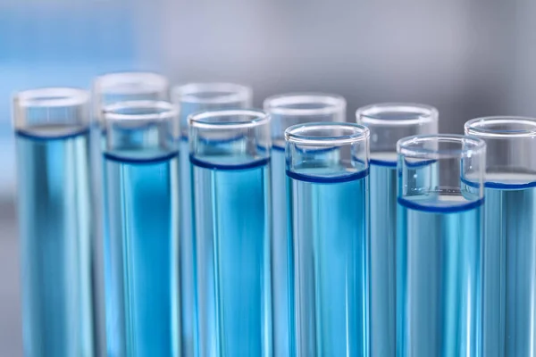 Test Tubes Reagents Blurred Background Closeup Laboratory Analysis — Stock Photo, Image