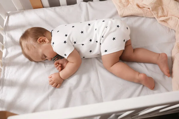 Adorable Little Baby Pacifier Sleeping Crib View — Stock Photo, Image