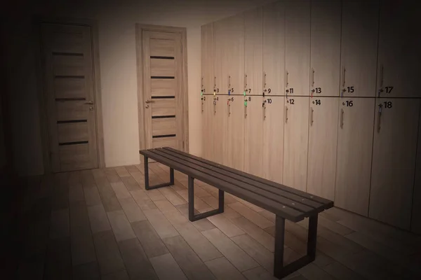 Wooden Bench Lockers Changing Room Interior Vignette Effect — Stock Photo, Image