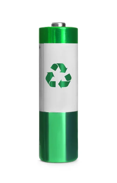 Batterie Mit Recycling Symbol Isoliert Auf Weiß — Stockfoto