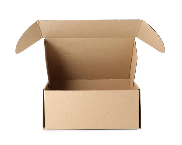 One Open Cardboard Box Isolated White — Stock Photo, Image