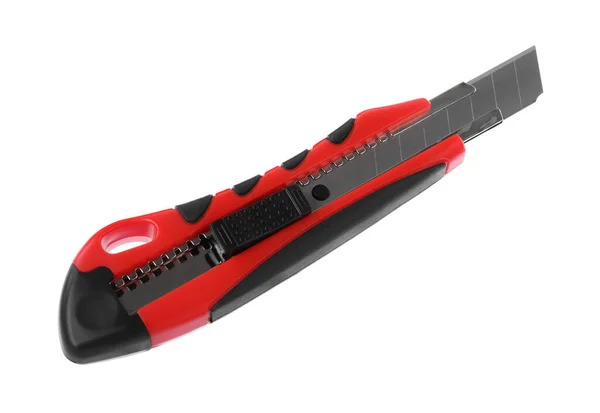 Κόκκινο Μαχαίρι Που Απομονώνεται Στο Λευκό Εργαλείο Κατασκευής — Φωτογραφία Αρχείου