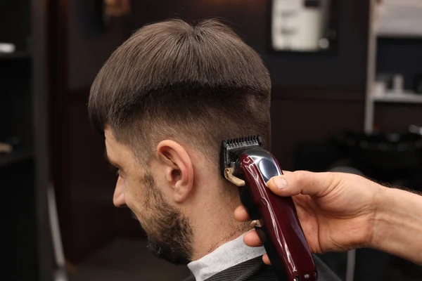 Professional Hairdresser Making Stylish Haircut Barbershop — Stock Photo, Image