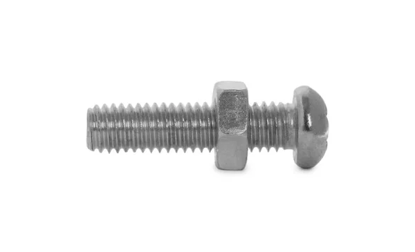 Metal Carriage Bolt Hex Nut Isolated White — Stock Photo, Image