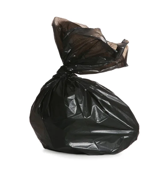 Black Trash Bag Full Garbage Isolated White — Stock Photo, Image