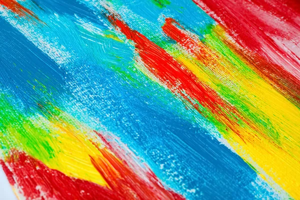 Strokes Colorful Acrylic Paints Canvas Closeup — Stock Photo, Image