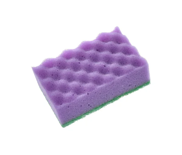 Esponja Limpieza Púrpura Con Scourer Verde Abrasivo Aislado Blanco —  Fotos de Stock