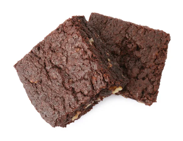 Delicious Brownies White Background Top View — Stock Photo, Image