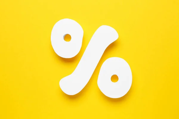 Percentagem Sinal Fundo Amarelo Flat Lay — Fotografia de Stock