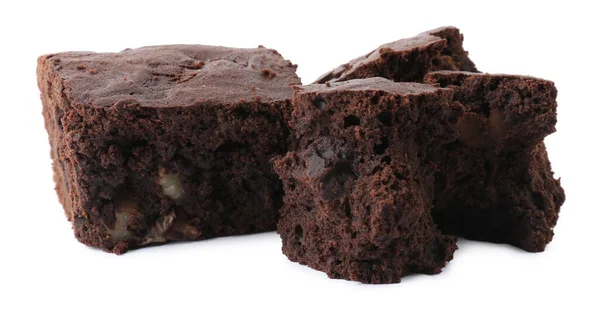 Deliciosos Brownies Chocolate Con Nueces Sobre Fondo Blanco — Foto de Stock