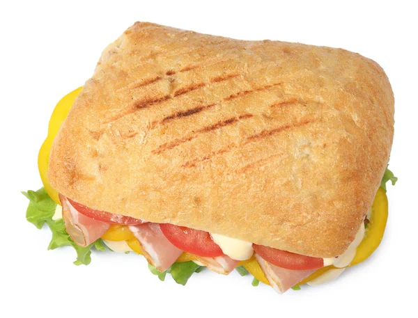 Вкусный Сэндвич Овощами Ветчиной Майонезом Изолированный Белом — стоковое фото