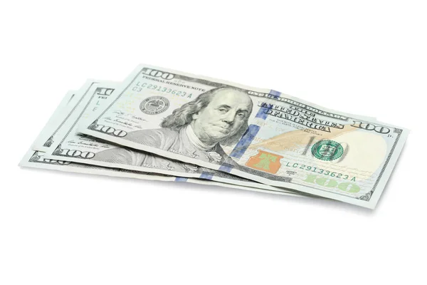Stapel Von Dollarnoten Auf Weißem Hintergrund Amerikanische Landeswährung — Stockfoto
