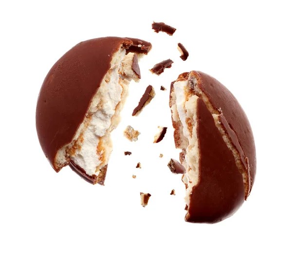 배경에 맛있는 초콜릿 파이가 부서지다 — 스톡 사진