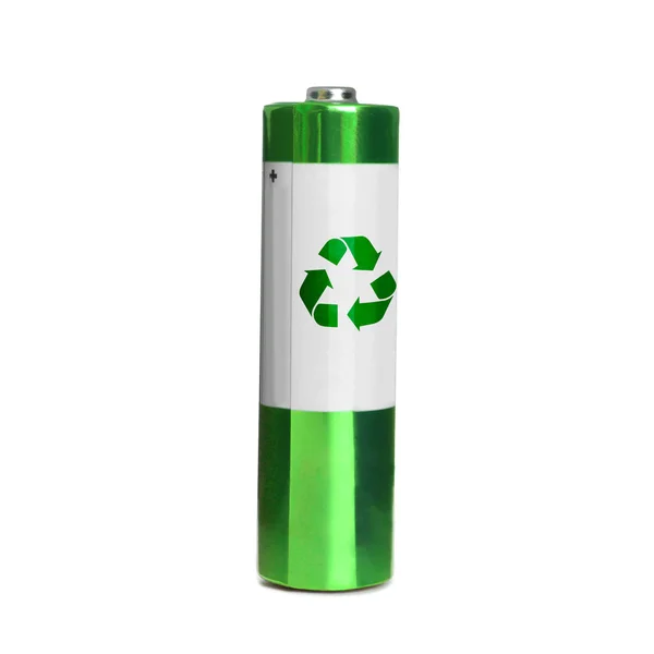 Батарея Символом Переробки Ізольовано Білому — стокове фото