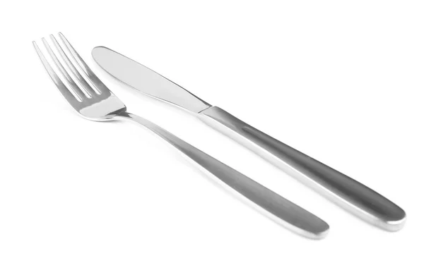 Shiny Fork Knife White Background — Stock Photo, Image