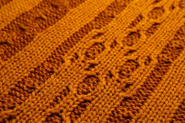 Beautiful Orange Knitted Fabric Background Closeup — 图库照片