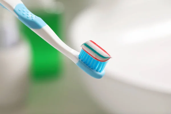 Toothbrush Paste Blurred Background Closeup — Stock Photo, Image