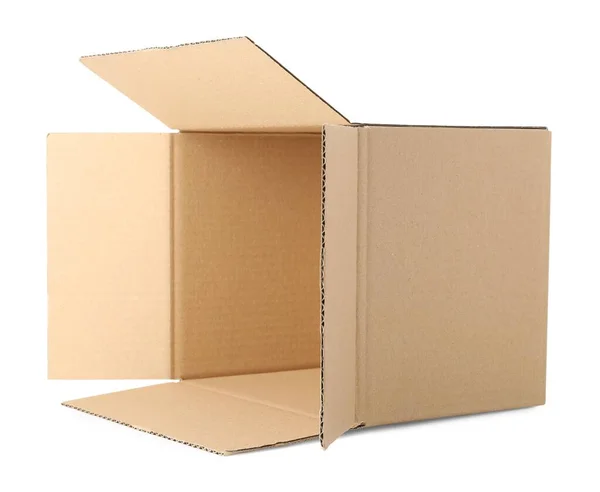 Empty Open Cardboard Box Isolated White — Stock Photo, Image