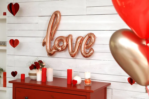 Bela Decoração Romântica Dentro Casa Celebração Dia Dos Namorados — Fotografia de Stock