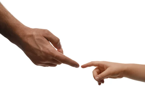 Homme Avec Enfant Sur Fond Blanc Gros Plan — Photo