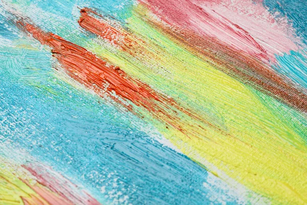 Traços Tintas Acrílicas Coloridas Sobre Tela Close — Fotografia de Stock