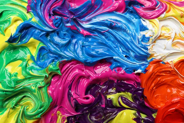 Mixed Colorful Acrylic Paints Background Closeup View — Stock Photo, Image