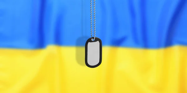 Στρατιωτική Ταυτότητα Και Ουκρανική Σημαία Στο Βάθος Σχεδιασμός Banner — Φωτογραφία Αρχείου