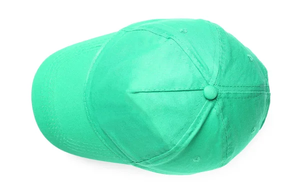 白色背景的时髦绿色棒球帽 顶视图 — 图库照片