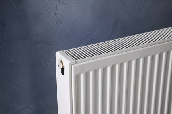 Modern Radiator Grey Wall Closeup Central Heating System — Stock Photo, Image