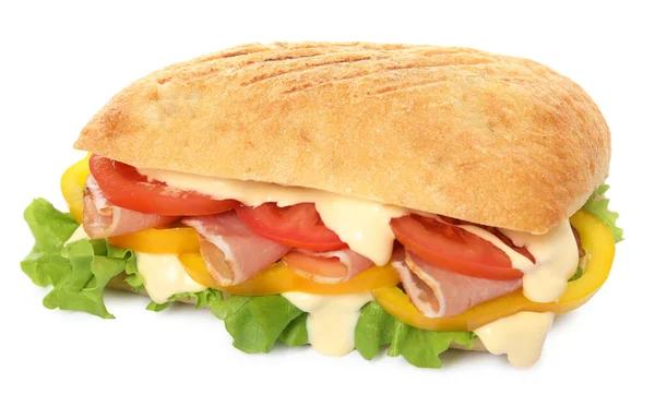 Délicieux Sandwich Aux Légumes Jambon Mayonnaise Isolé Sur Blanc — Photo