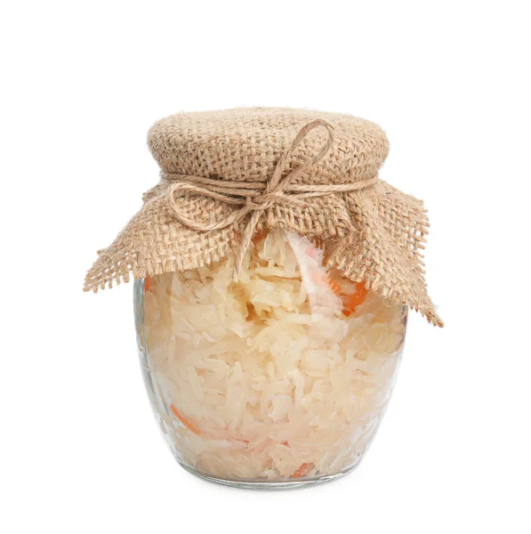배경에 당근을 맛있는 양배추 항아리 — 스톡 사진