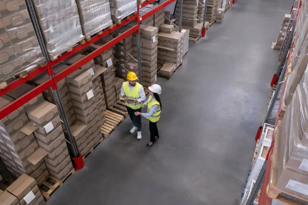 Manager Werknemer Magazijn Boven Zicht Logistiek Centrum — Stockfoto