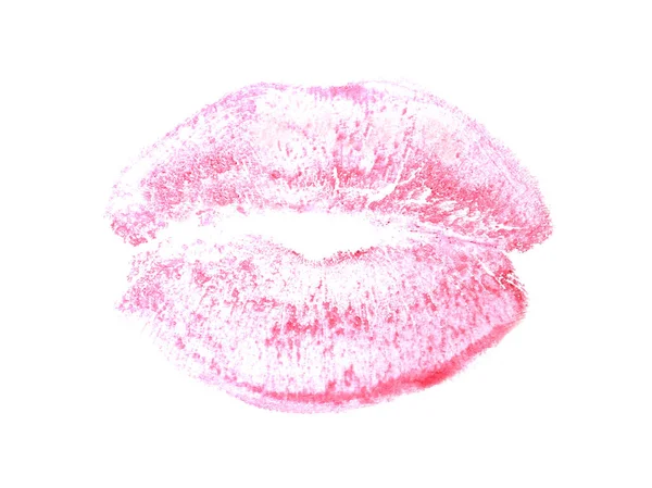 Rosa Lápiz Labial Beso Marca Aislado Blanco — Foto de Stock