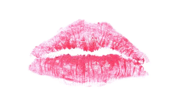 Pinkfarbener Lippenstift Kuss Auf Weiß — Stockfoto