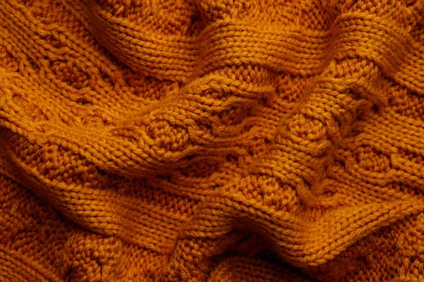 Vacker Orange Stickat Tyg Som Bakgrund Ovanifrån — Stockfoto
