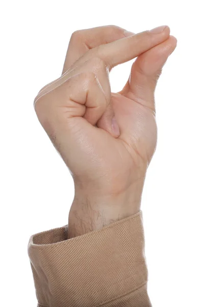 Man Snapping Fingers White Background Closeup Hand — Stock Photo, Image