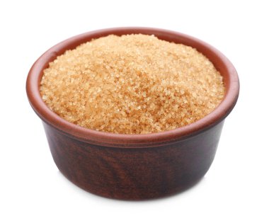 kahverengi şeker üzerine beyaz izole kase