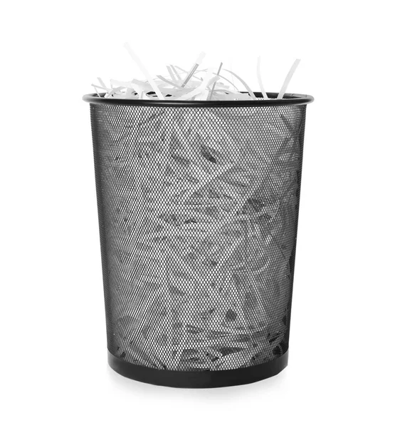 Trash Bin Shredded Paper Strips Isolated White — Stock Photo, Image